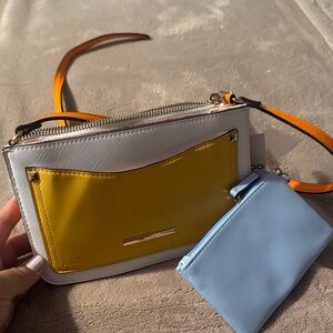 Aldo White and Yellow Crossbody Bag with Blue Pouch